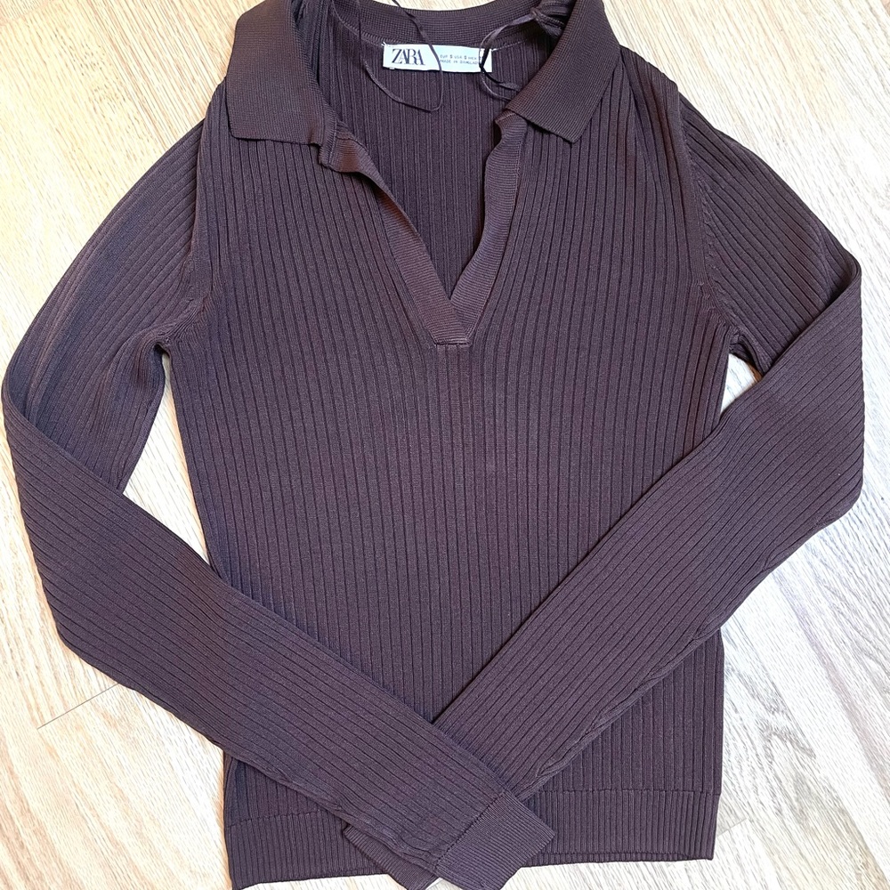 ZARA BROWN RIPPED SWEATER TOP